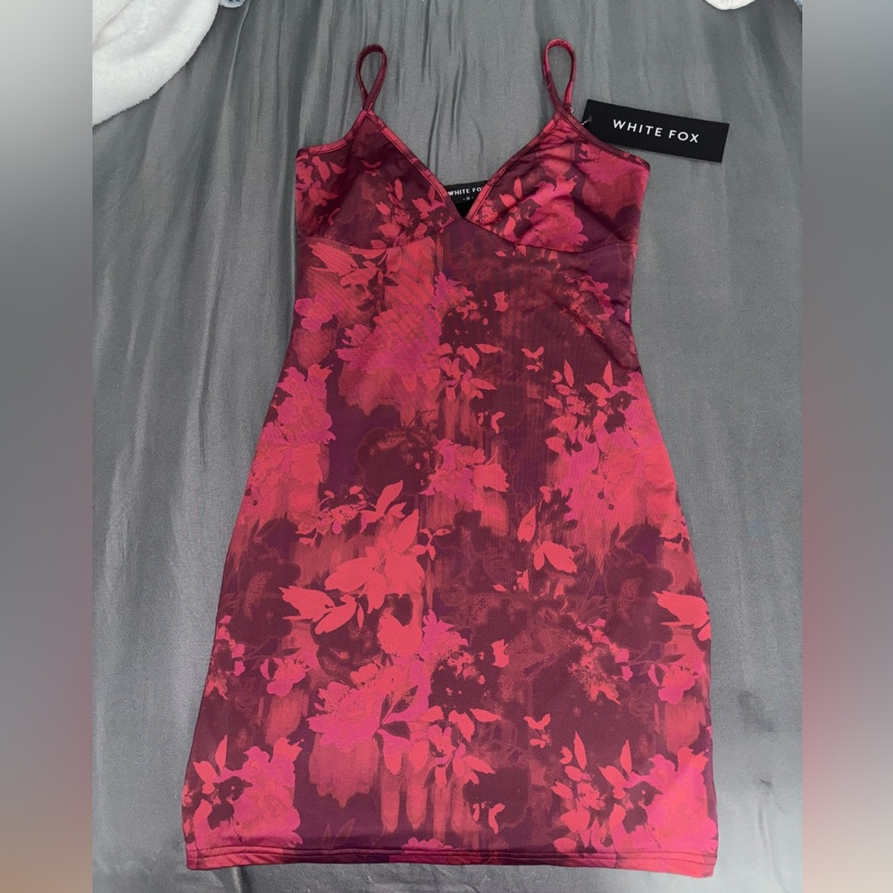 White fox red floral mini dress
